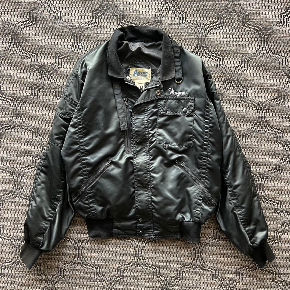 Vintage Jacket Mens Large‎ Black Bomber Satin Eagle Biker Grunge Workwear 80s